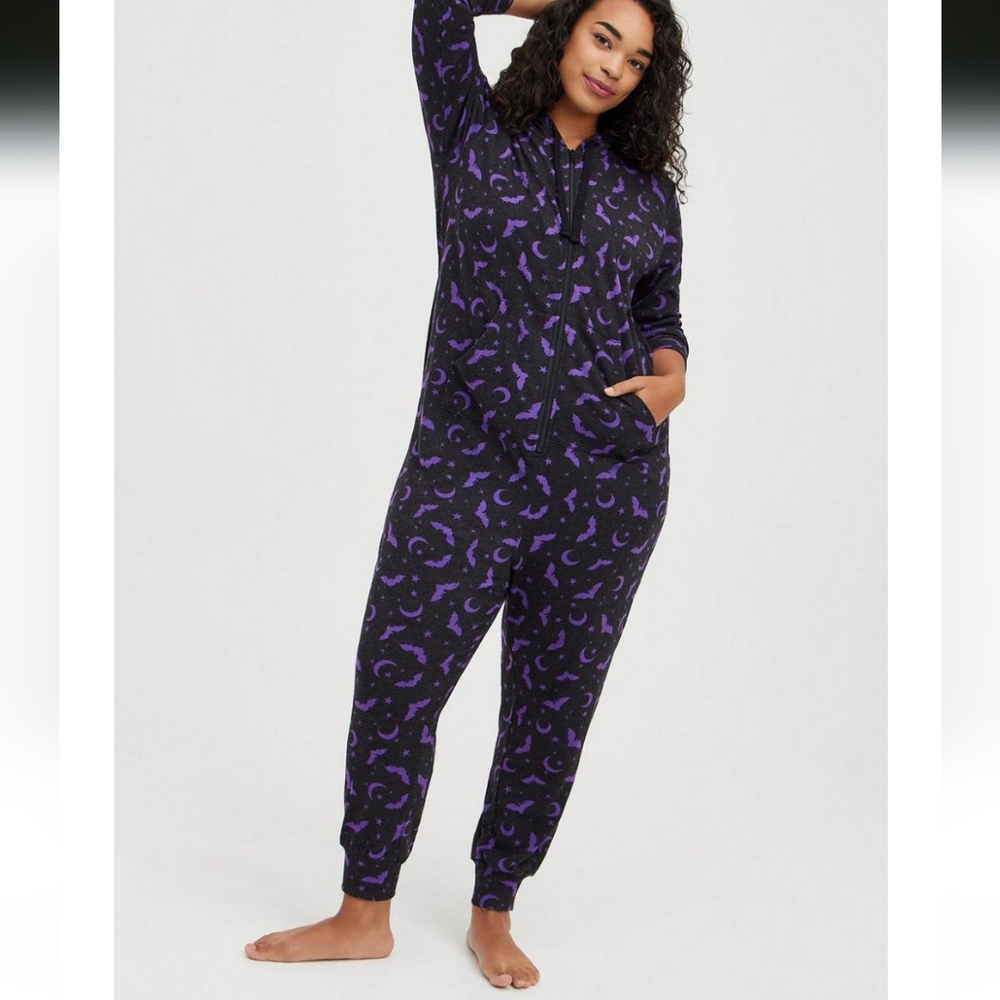Torrid Fleece Purple Bat Hooded Onesie